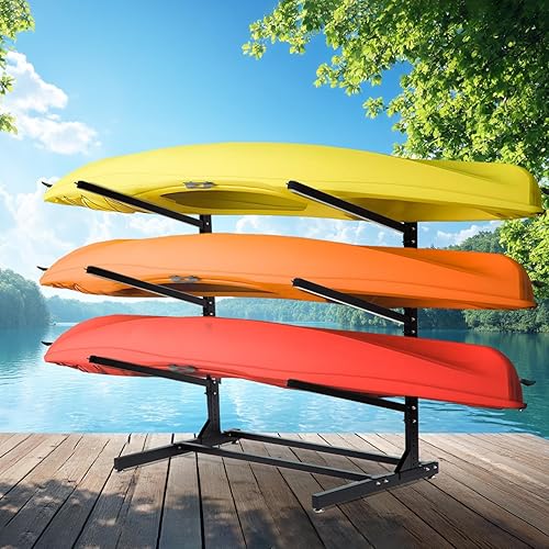 Taelakeni Kayak Storage Rack, Heavy Duty Kayak Freestanding Stand Rack, 2 Layers Adjustable Holder for Storing Kayaks, Canoes, Paddleboards and Surfboards