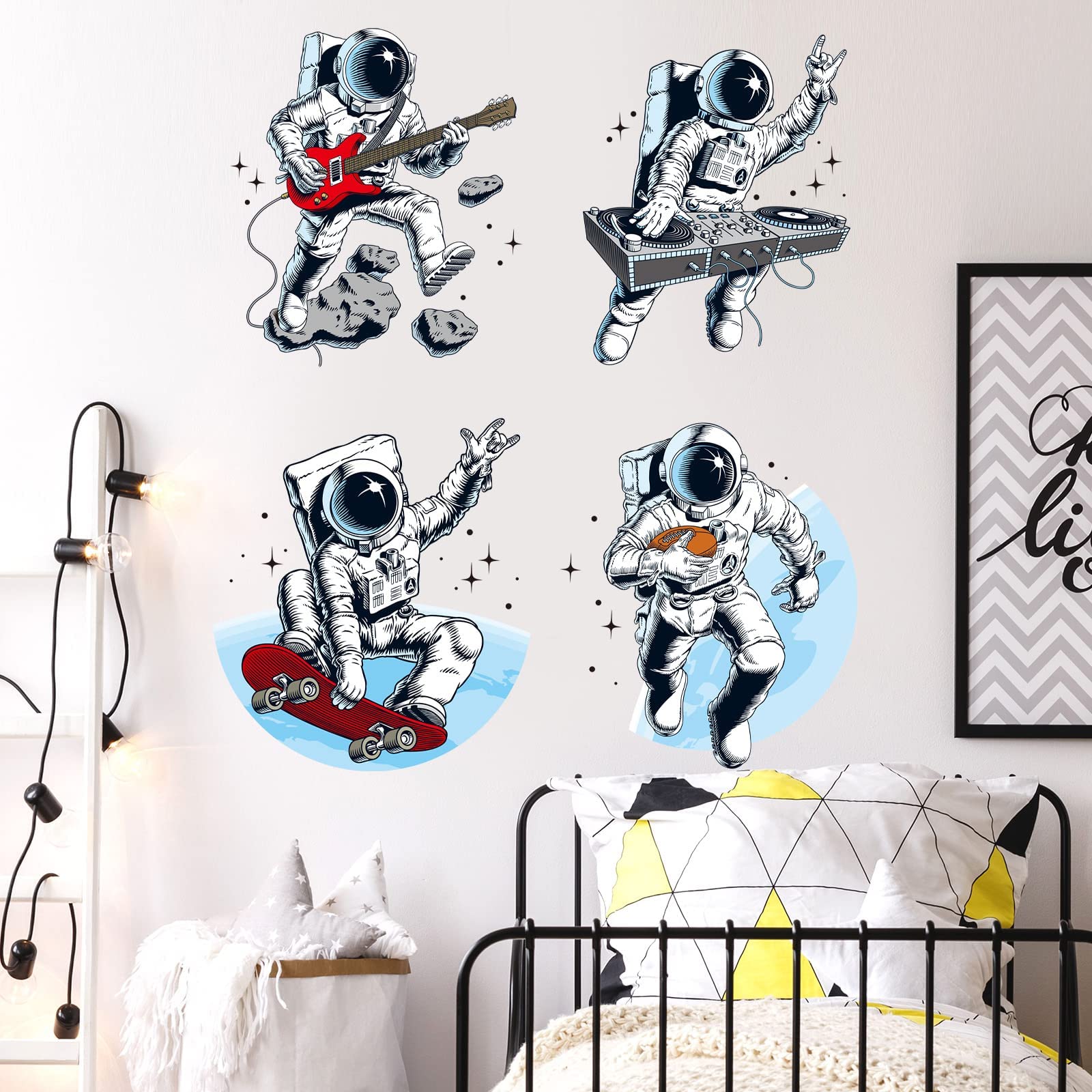 MAKINGTEC Astronaut Wall Sticker, Removable Outer Space Cosmic Wall Stickers Spaceman Guitar Skateboard Wall Decal Space Theme Wall Decals Mural for Boys Kids Living Room