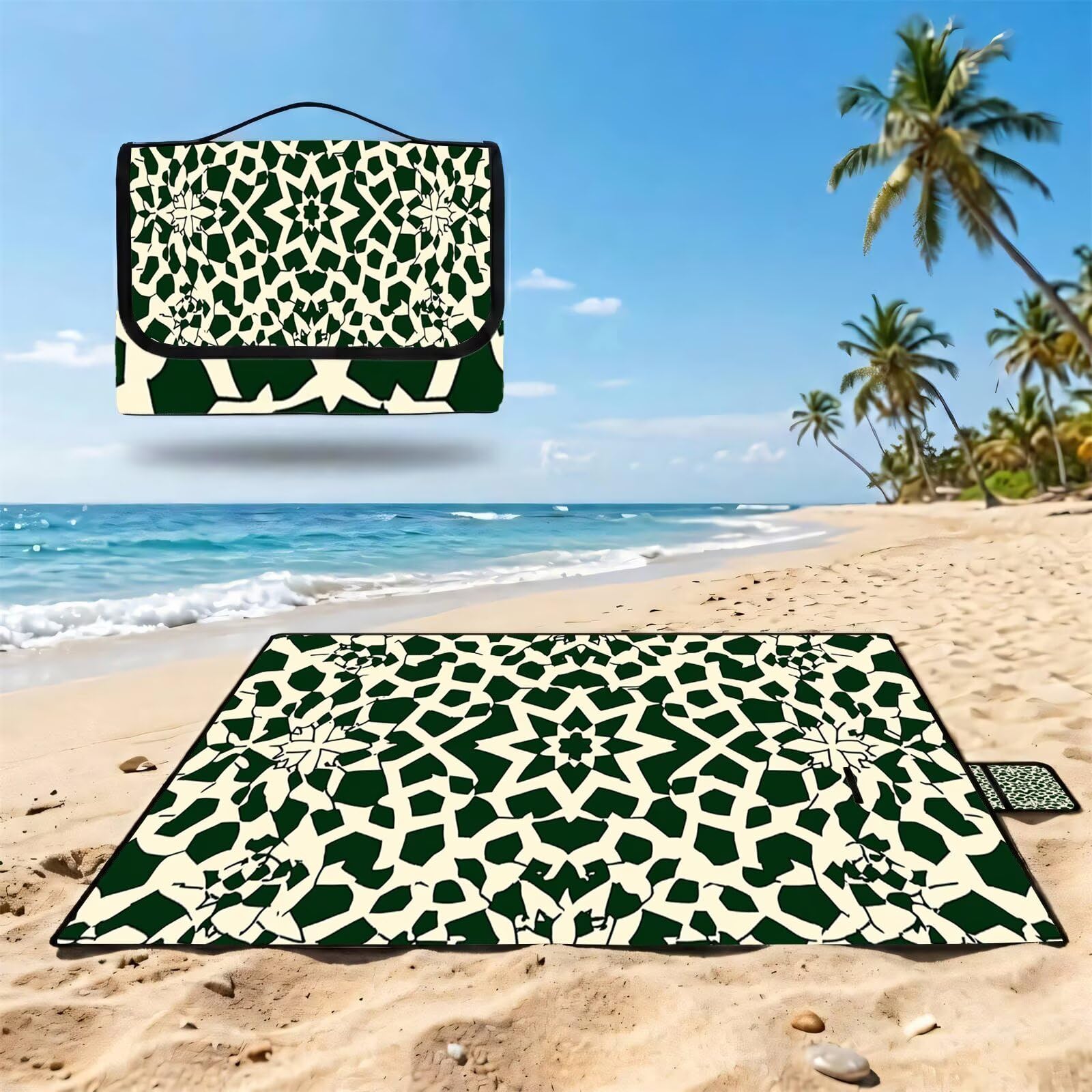 Coperta de Picnic 150x200 cm, Verde Manta Picnic Impermeable Anti-Sabbia Manta de Playa Pieghevole, Outdoor Picnic Blanket per Spiaggia, Camping, Giardino, Trekking - Datura (1) FZ-132