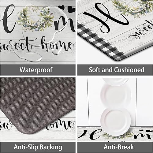 Miniatura 46 de MAYHMYO Tapetes de cocina de 1/2 pulgada, color blanco y negro, tapetes de cocina de granja, antifatiga, acolchados para piso, antideslizantes