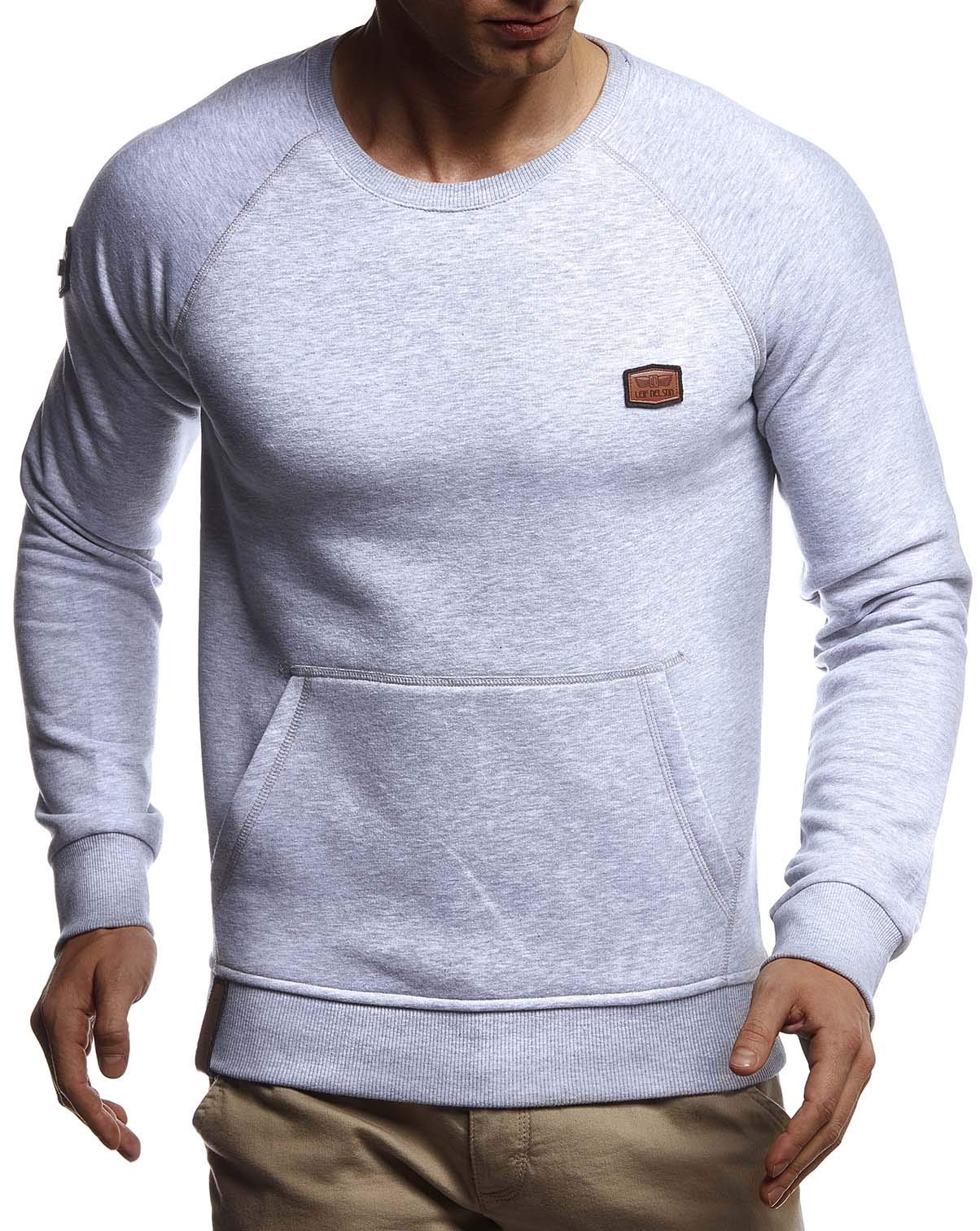 Leif Nelson Herren Sweatshirt Pullover Rundhals Ausschnitt Slim Fit Baumwolle-Anteil Basic Männer Longsleeve Pulli weißes Langarmshirt Crew Neck Schwarzer Sweater T-Shirt Langarm LN8279