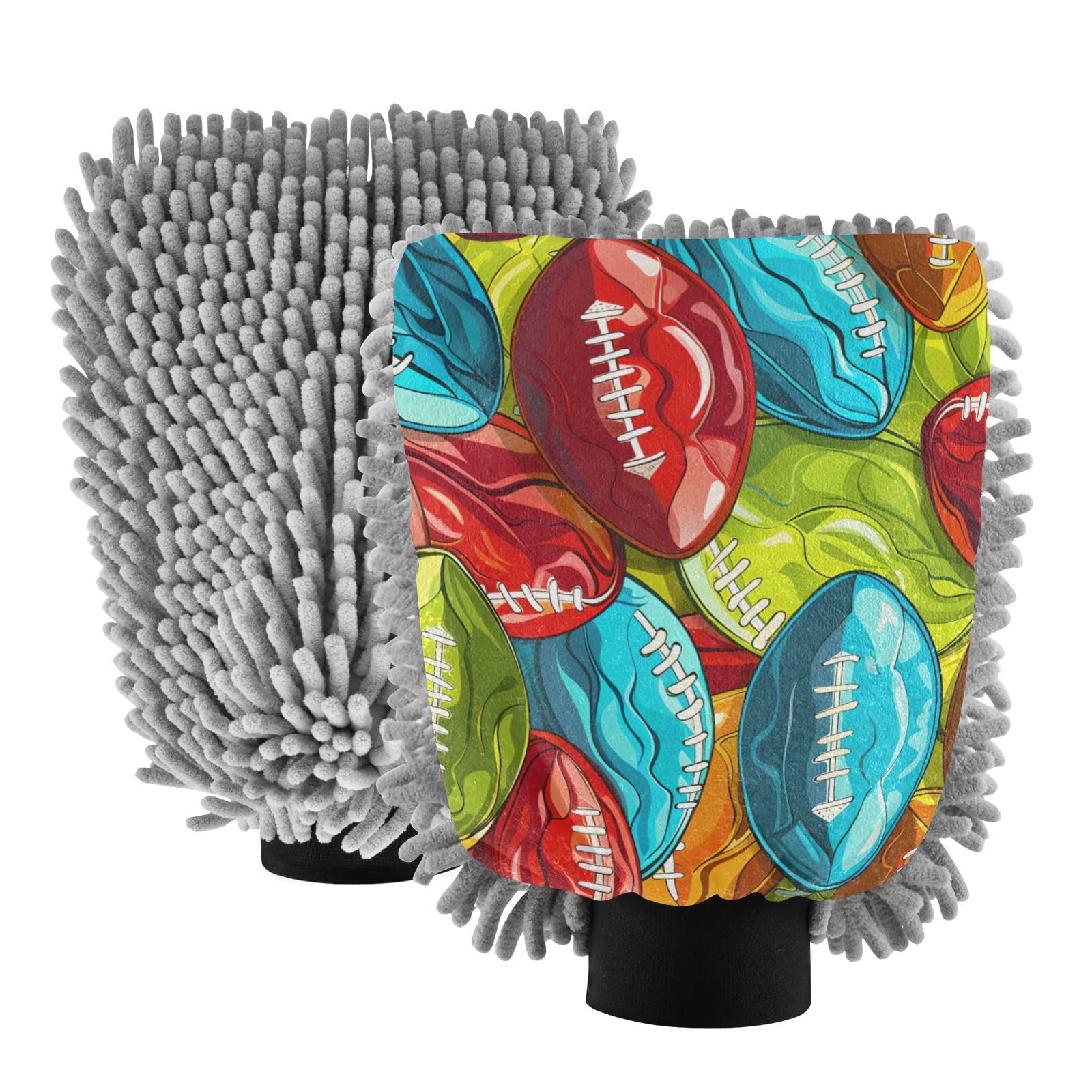 IOACIY Absorbent Microfiber Car Wash Drying Mitts, 2 Pack, Scratch-Free & Lint-Free, Rich Foam, Highly Absorbent, Double Sided, Wash Mitt Perfect for Car Washing, M, Football (9)