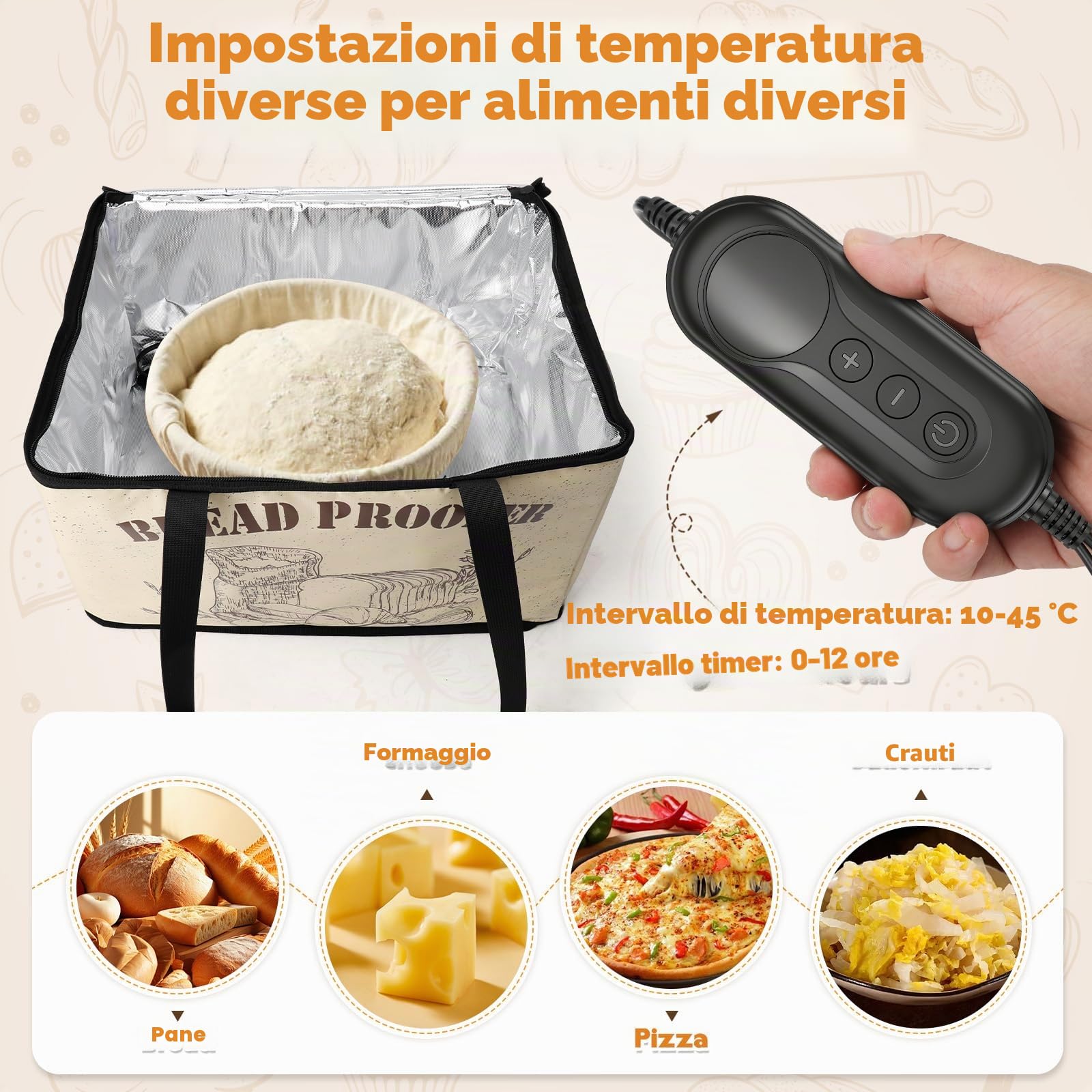 Scatola di lievitazione per pane con riscaldamento e sensore di temperatura NTC, scatola per impasto pieghevole da 30L con temperatura regolabile e timer, camera di lievitazione per pane, yogurt