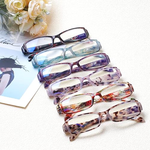 Miniatura 7 de 6 pares de anteojos de lectura para mujer, con bloqueo de luz azul, bisagra de resorte con patrón impreso para mujer (multicolor, 2.5,