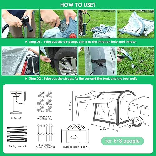 Miniatura 6 de Inflatable SUV Tent for Camping, Large Quick Setup Blow Up Tents, 6-Person Tent with Detachable Car Attachment, Tents with Storage Bag &Projection