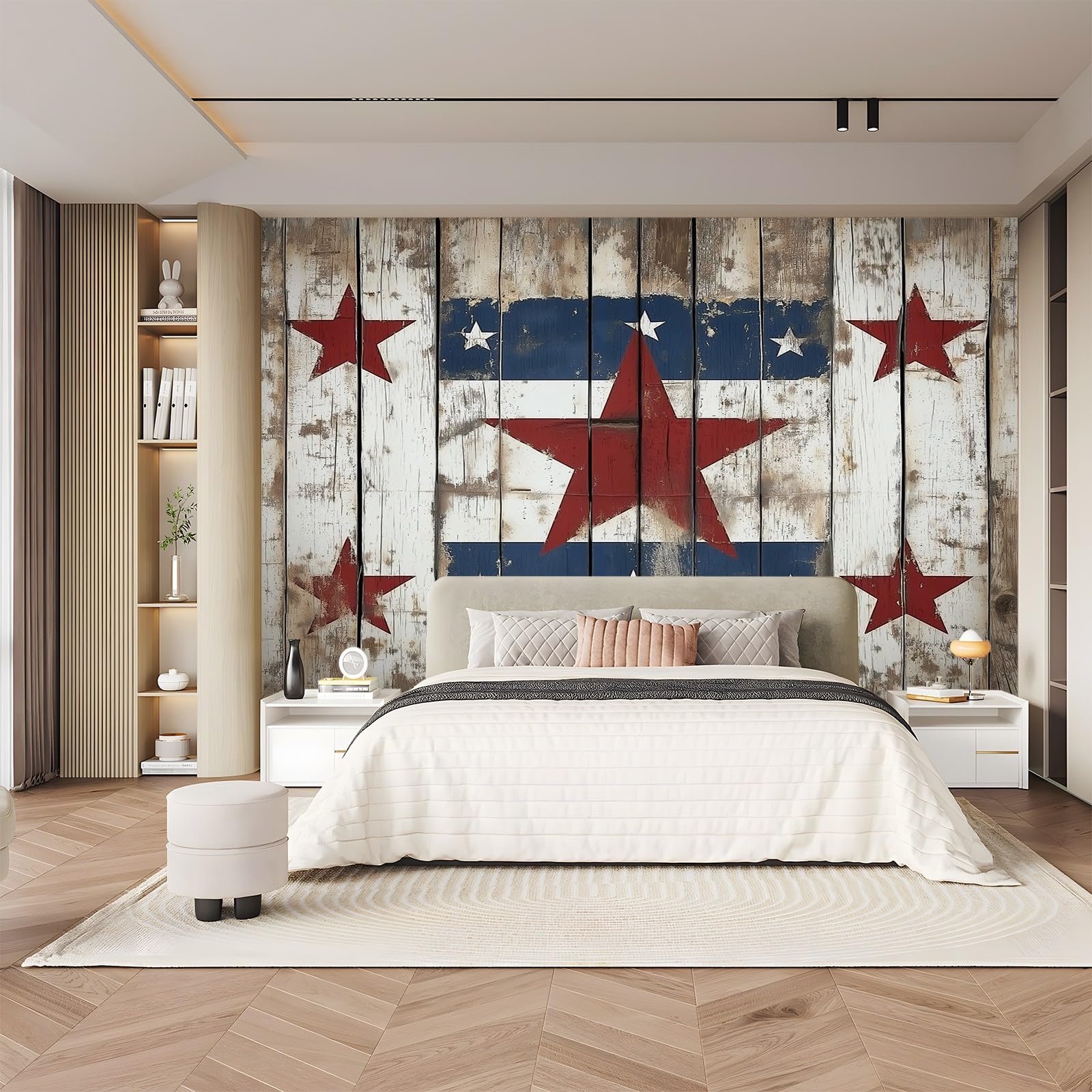 Tapeta z pięcioramienną gwiazdą, tapeta na fizelinie, biała, brązowa, włóknina, nowoczesny design, 400 x 280 cm, do mebli dziecięcych, kuchni, sypialni, salonu, mieszkania
