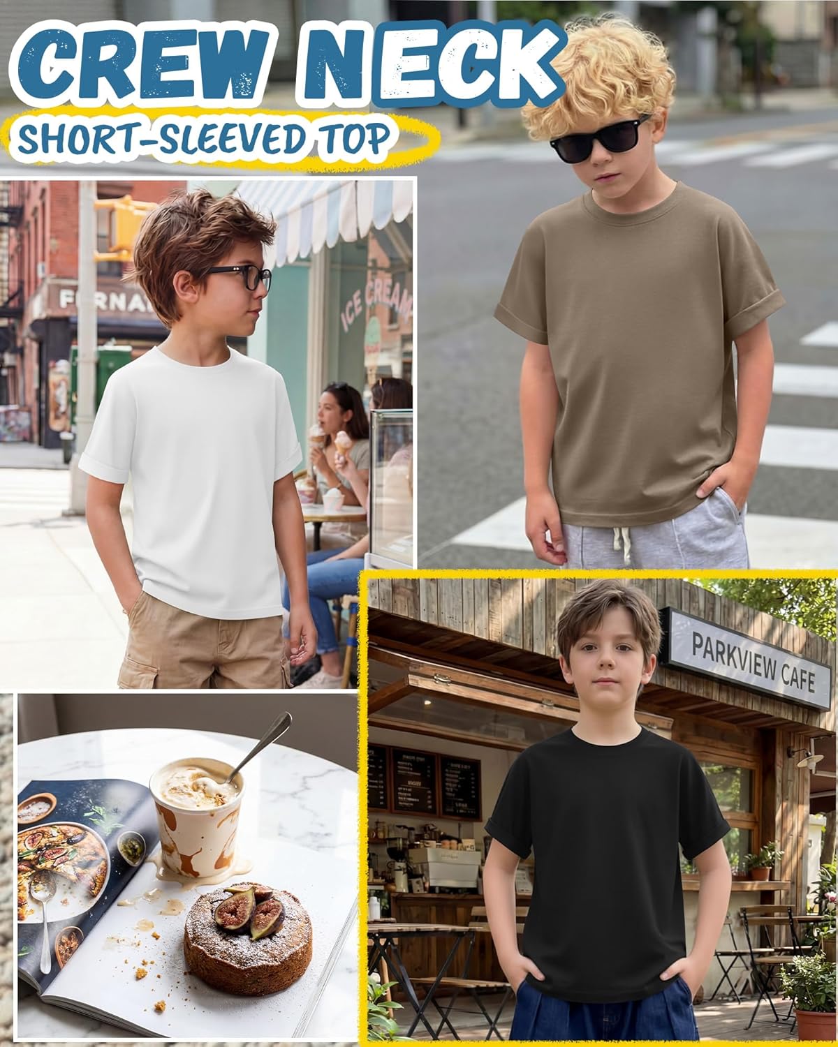 4 Pack Boys Short Sleeve Shirts Crewneck Kids Loose Fit Basic Casual Youth Soft Solid Plain Tees - Image 2