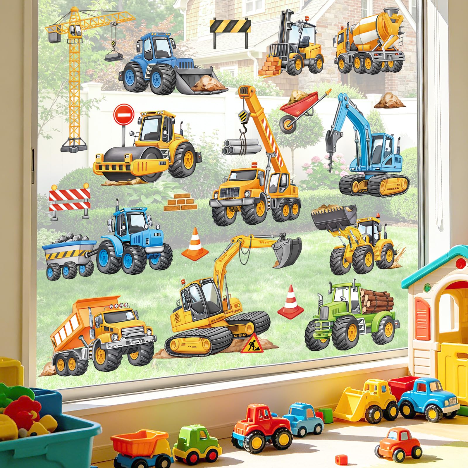 decalmile Construction Vehicle Car Double Sided Window Clings Engineering Excavator Transports Anti-Collision Glass Doors Window Stickers Decals