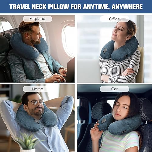 Miniatura 3 de Rewondah Almohada inflable de viaje para avión dormido, almohada inflable para el cuello para viajar en avión con funda lavable, almohada de viaje