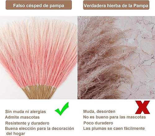 Miniatura 4 de Decoración de hierba de pampa rosa, 30 piezas de 17 pulgadas de hierba de pampa sintética, arreglo floral de pompas y relleno de jarrón para