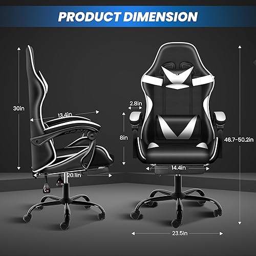 Miniatura 3 de YSSOA Silla para videojuegos, silla de computadora con reposapiés, altura ajustable y función de inclinación de 90 a 135, silla reclinable giratoria