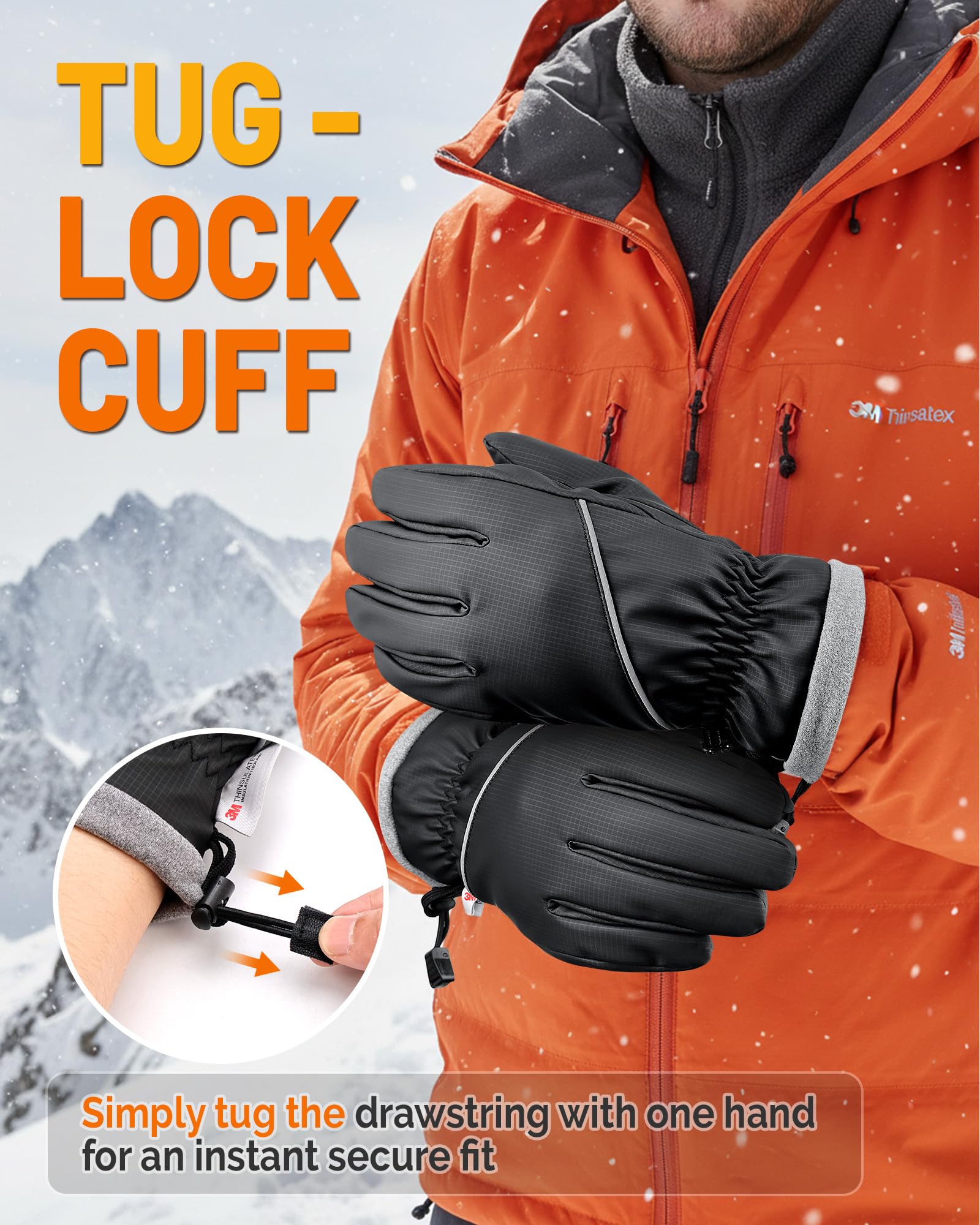 AOPREL Wasserdicht Winterhandschuhe Herren Damen 3M Thinsulate Thermo Handschuhe rutschfest Touchscreen Sporthandschuhe für Skifahren,Radfahren,Schneeschaufeln & Outdoor-Arbeiten