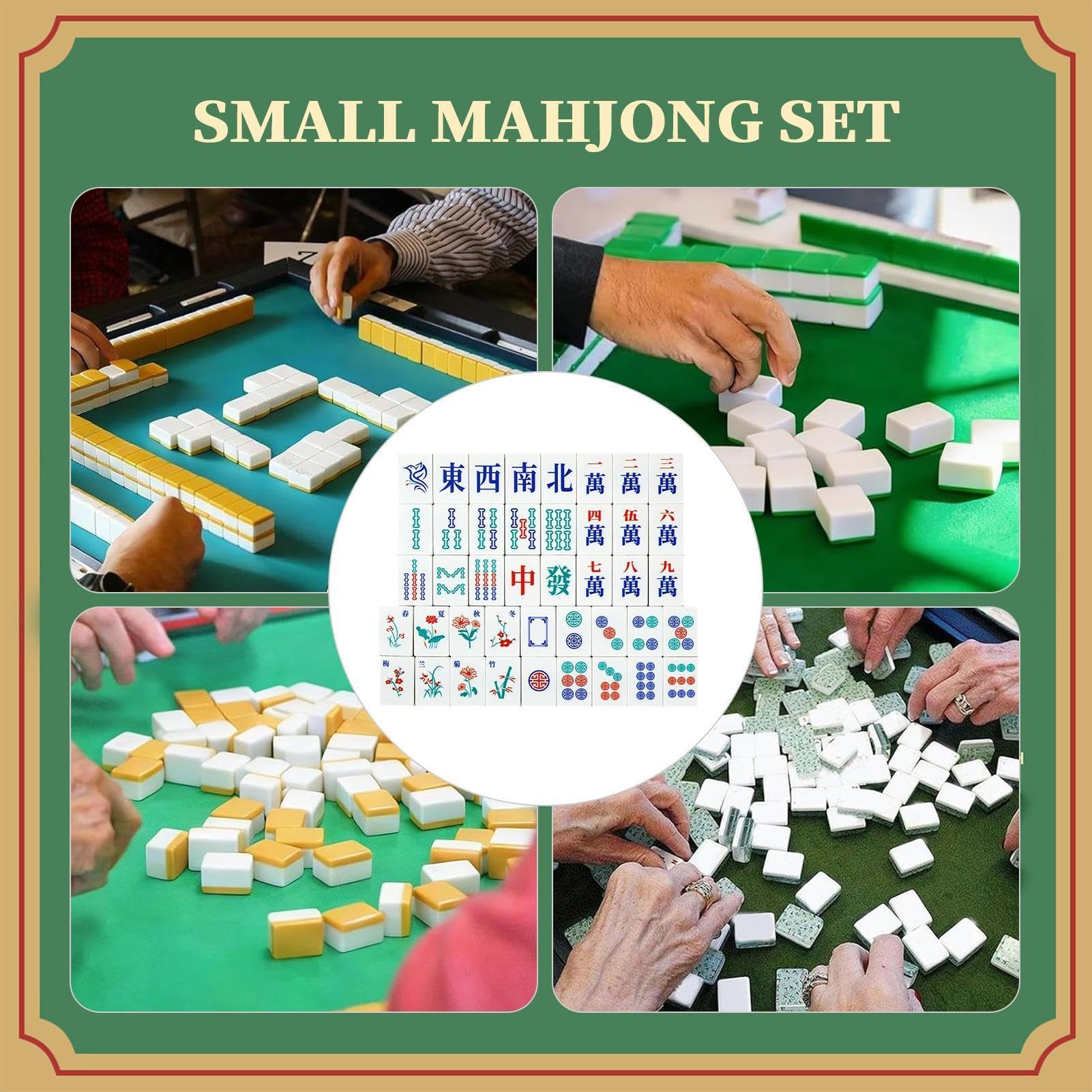 Juego de mahjong para principiantes, bonito juego tradicional de Mah Jongg, mini juego de mahjong de viaje, para mujeres y hombres, principiantes, reuniones familiares, al aire libre, camping