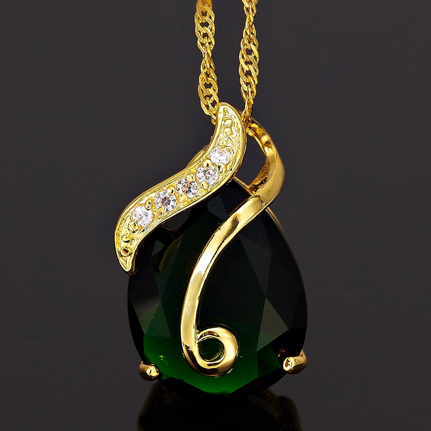 RIZILIA Pendant with 18" Chain & Pear Cut CZ [4 Colors Available] in Yellow Gold Plated, Simple Modern Elegant - Image 3