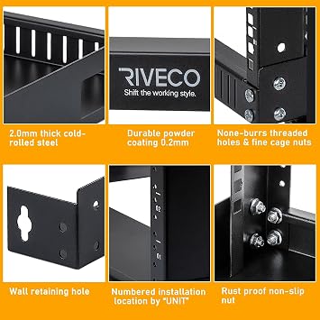RIVECO 4U 19 Wall Mount Network Rack Open Frame Cabinet Firm Constructed Shelf for Internet/Server/AV/Home Equipment/Patch Panel & M6 Screws 50 Sets