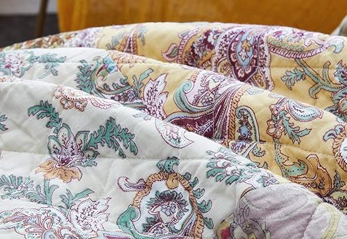 Miniatura 6 de DaDa Bedding - Colcha bohemia de retazos, diseño de cachemira floral con ribete aterciopelado de vino burdeos, juego acolchado multicolor brillante