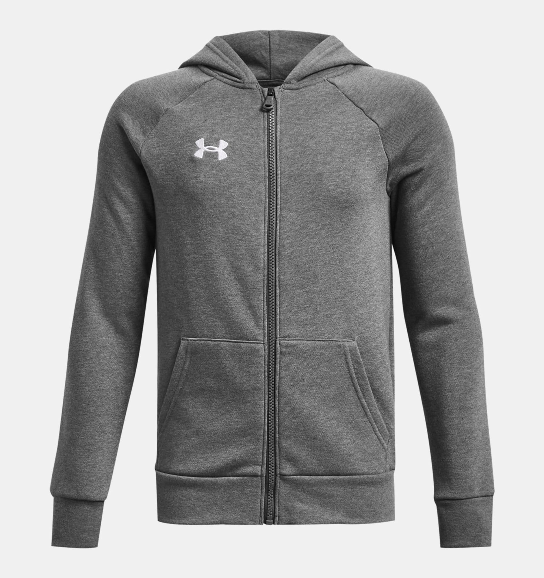 UNDER ARMOUR Boys Rival Fleece Full Zip Hoodie, Grey, Size L=11-12 Years