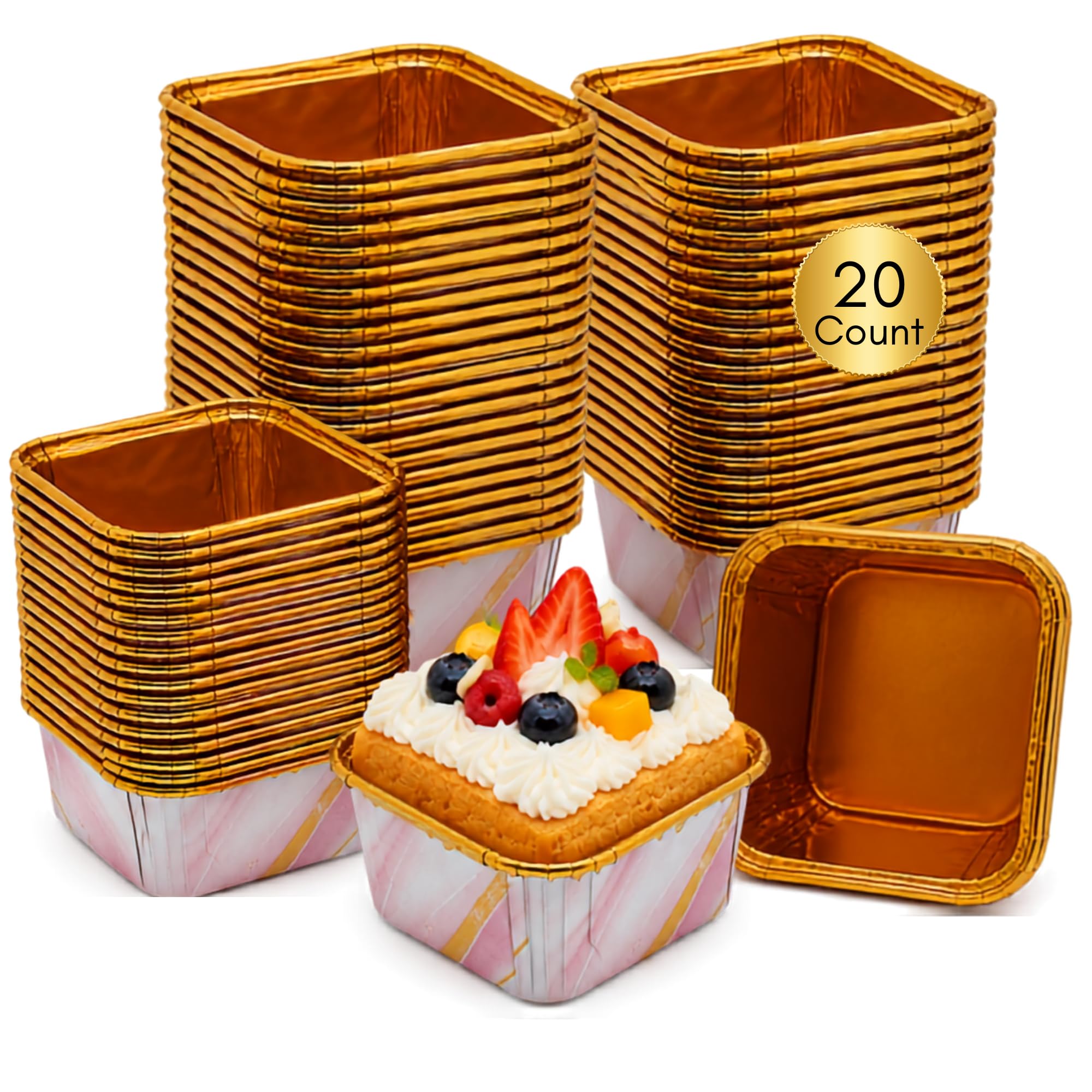 20 Pack Square Pink Marble Muffins Cupcake Cases Liners