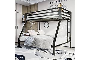 ikalido Twin/Full Bunk Bed, Metal Sturdy Guard Rail Noise-Free Black