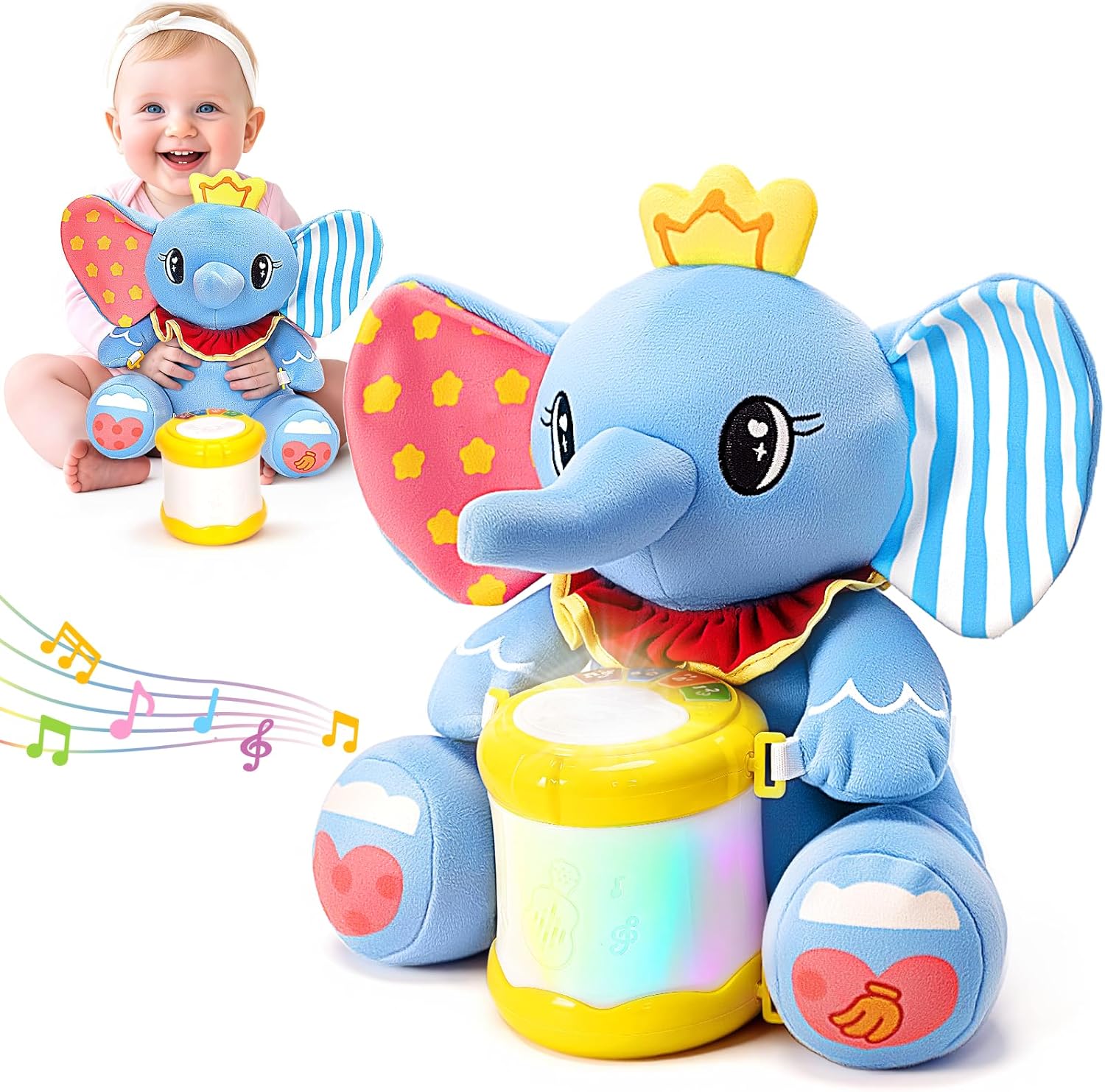 Hodurgyi Baby Toys 6-12 Months, Elephant Musical Plush with Lights, ABCs, Animal Sounds, Numbers, Infant Early Learning Toy,Christmas Birthday Gifts for 6+ Month Boys &Girls