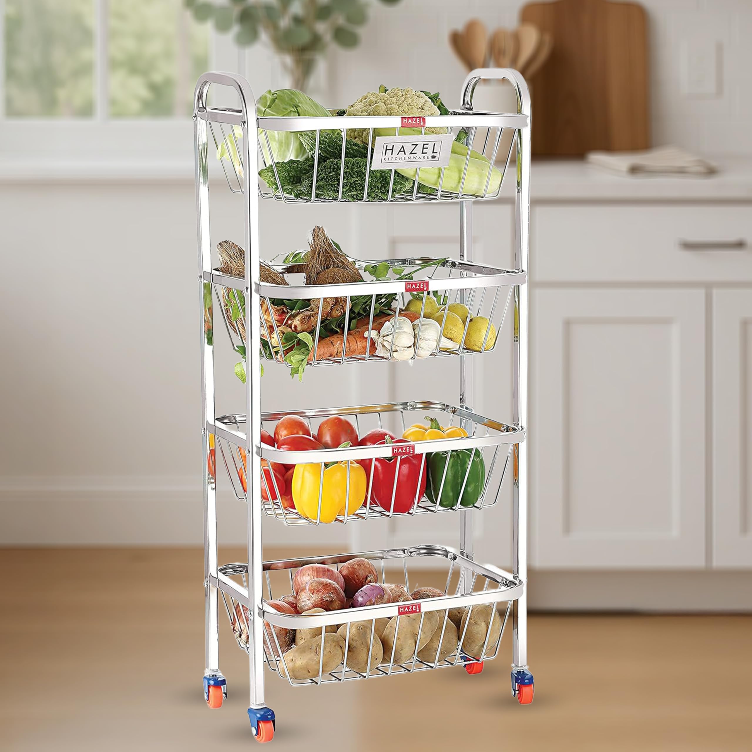 HAZEL Stainless Steel Fruit Basket Trolley | 4 Layer Kitchen