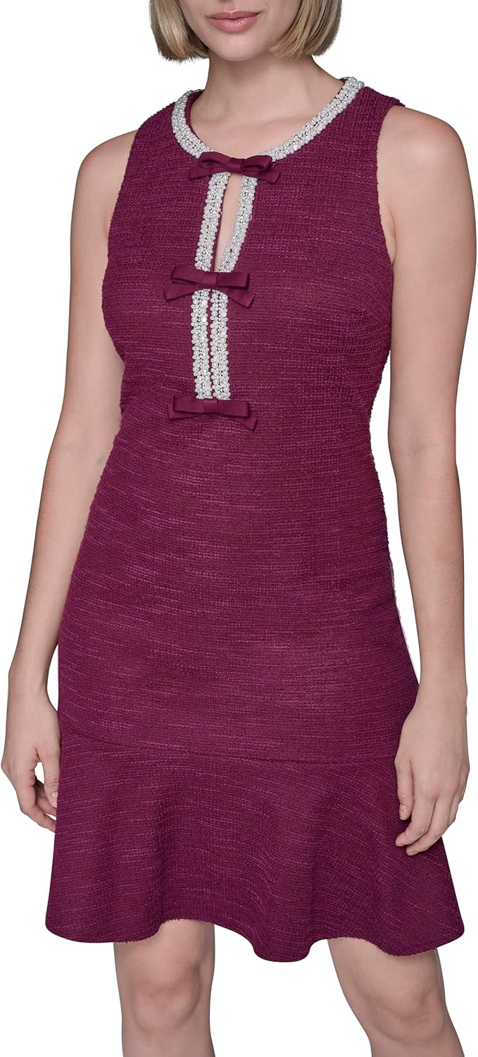 Karl Lagerfeld Womens Sleeveless Stretch Texture Knit Tweed Dress