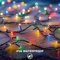 Vista 5 de RPGT Luces para árbol de Navidad, 200 luces LED de 73 pies, cable verde, luces de cadena tipo hada parpadeantes, enchufable, 12 modos para fiesta