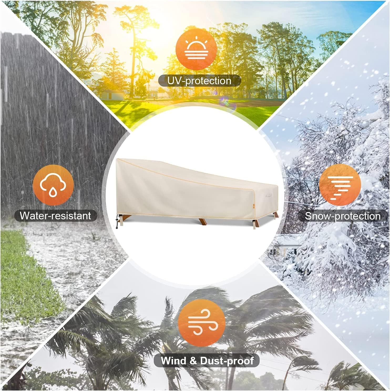 Patio Chaise Lounge Cover Waterproof, 2-Pack 68 inch 600D Durable Outside Beach Pool Lounge Cover, Outdoor Patio Furniture Covers, UV & Rip & Fade Resistant Outdoor Lounge Chair Covers