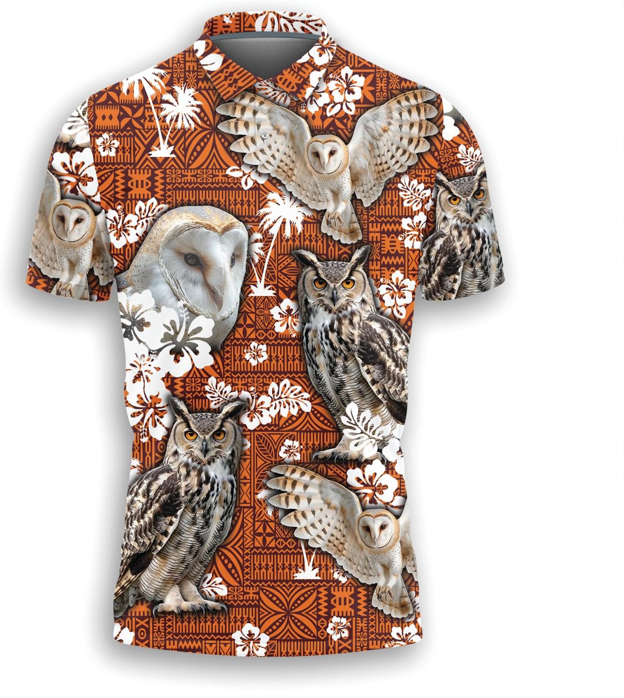 Bird Owl Polo Shirts for Men-Owl Lover Golf Moisture Dry Fit Short Sleeve Shirts S46