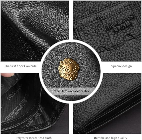 LAORENTOU Genuine Leather Wallets for Men, Gift Box Packing Men's Slim Wallets Credit Card Holders Casual Men Purses