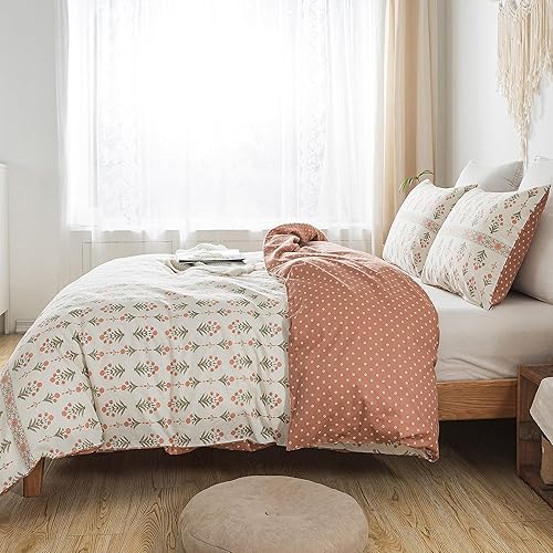 Miniatura 3 de HoneiLife Juego de funda de edredón tamaño Queen, transpirable, 100% algodón, floral, 3 piezas, con cierre de cremallera y lazos en las esquinas,