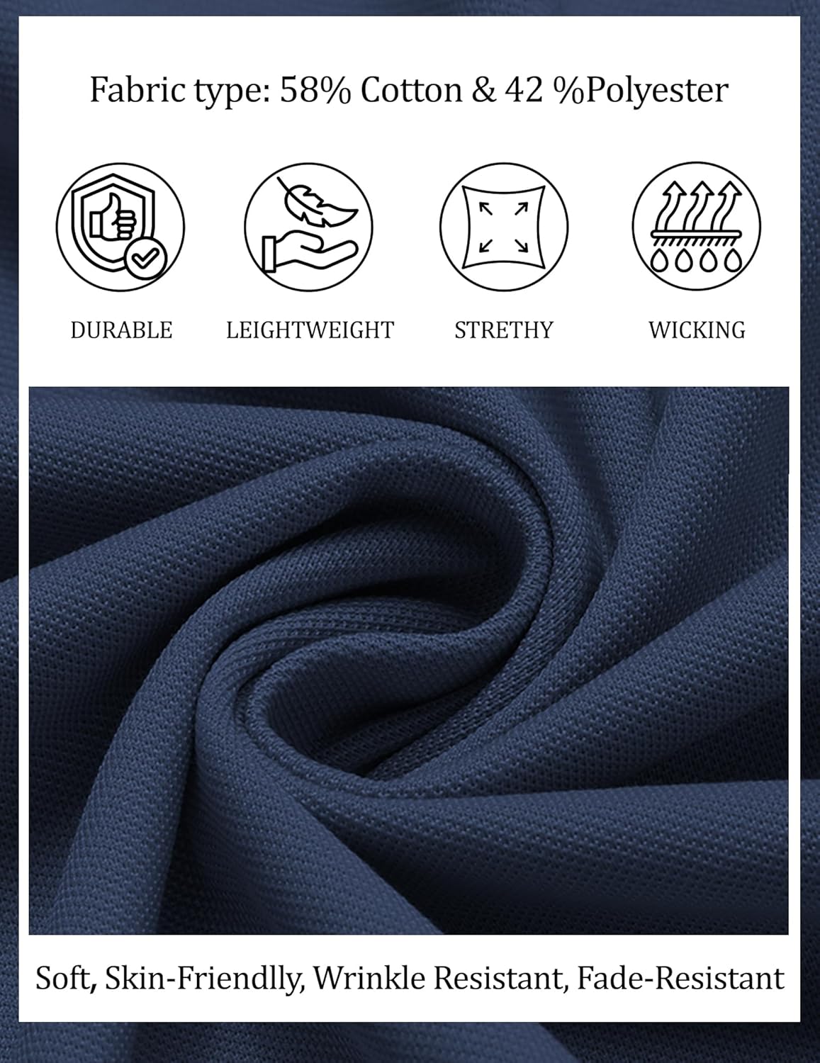 COOFANDY Men's Polo Shirt Golf Quick Dry Cotton Polos Short Sleeve Tees Athletic Tactical Collared Summer T-Shirt Navy Blue - Image 7