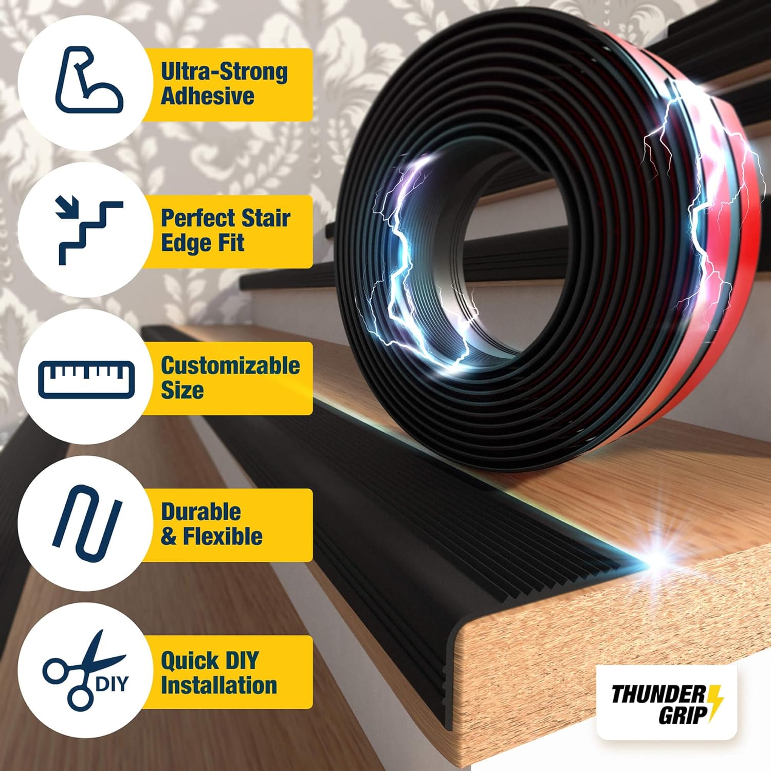 Stair Edge Protector 48 Ft - Black Rubber Edge Trim for Steps - Stair Nose Molding - Rubber Nose Trim - Fit for Indoor and Outdoor - Non Slip and Waterproof