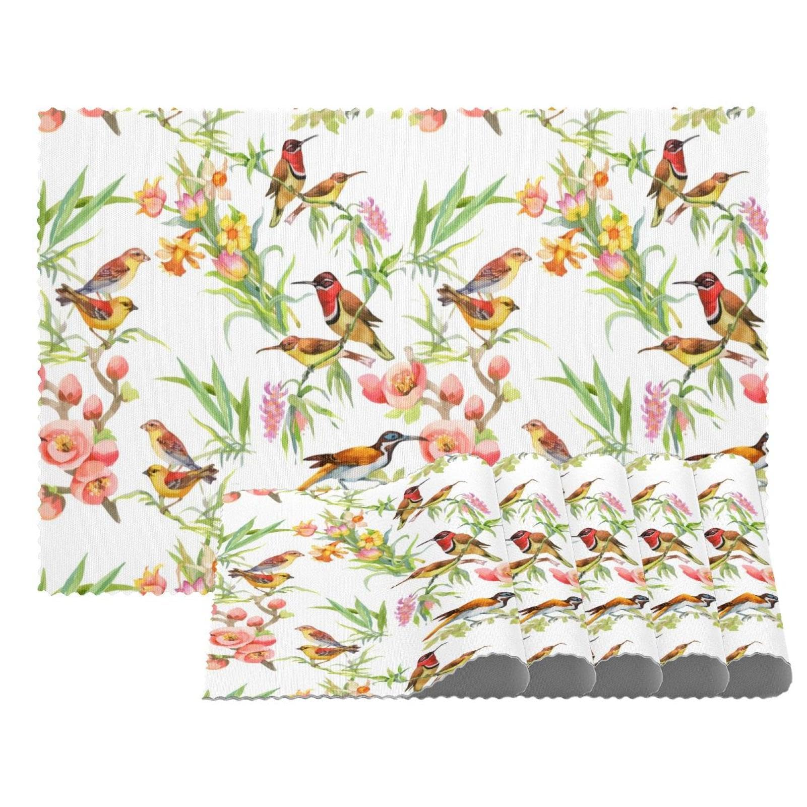 Set de table antidérapant lot de 6 motif oiseaux exotiques 30x45 cm