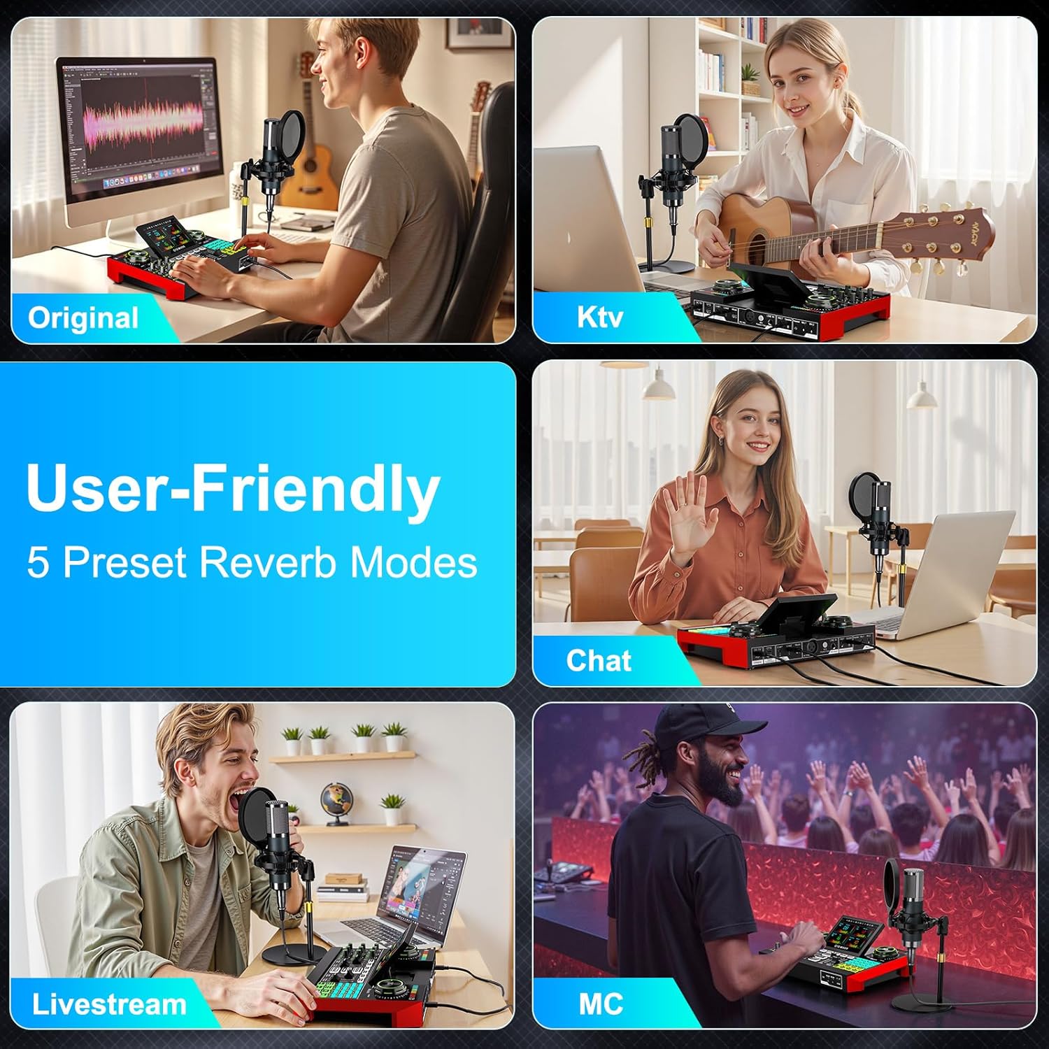 Podcast Microphone Bundle with Live Sound Board Audio Mixer, Podcast Equipment Bundle with 3.5mm Condenser Microphone(P15) for Pc/Phone Live Streaming Singing Gaming, Voice Changer, Denoise - Image 4