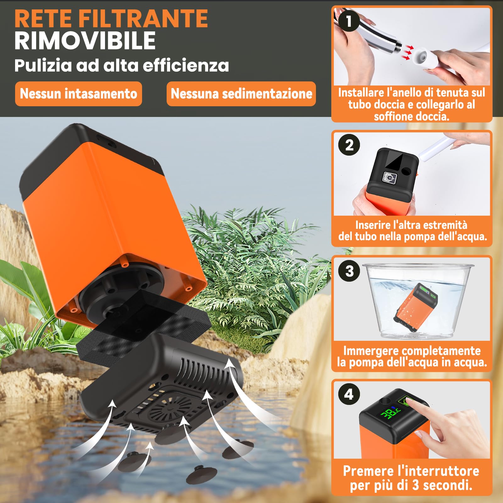 JONRRYIN Doccia da Campeggio, Doccia Portatile Aggiornata, Doccia Elettrica Aggiornata con Batteria Ricaricabile da 6000 mAh, Doccia Esterna con Display di Temperatura e Potenza