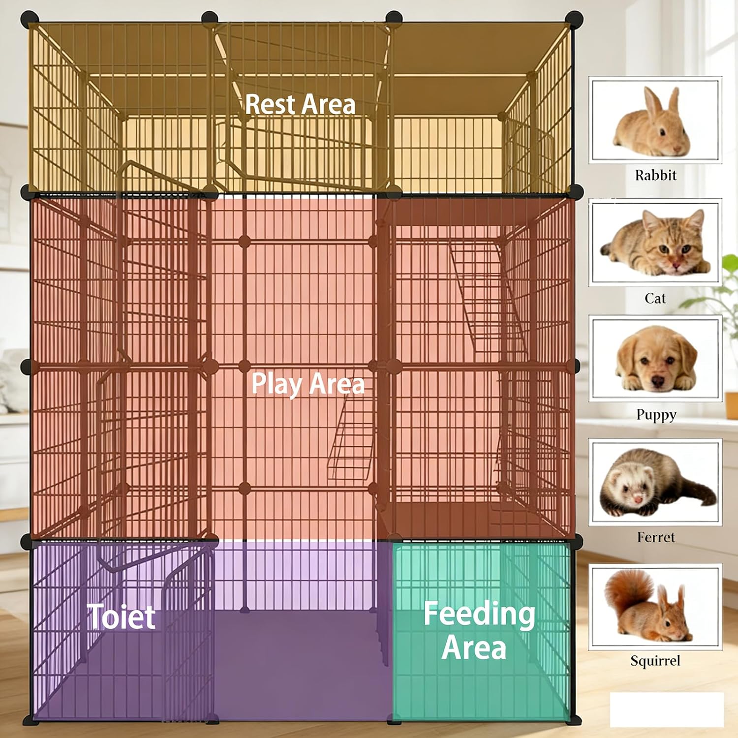 Large 4-Tier Cat Cage Indoor, DIY Cat Enclosures Detachable Metal Wire, Indoor Cat Crate Exercise Place Ideal for Kitty, Small Animals (Black, 41" L x 41" W x 55" H, 7)