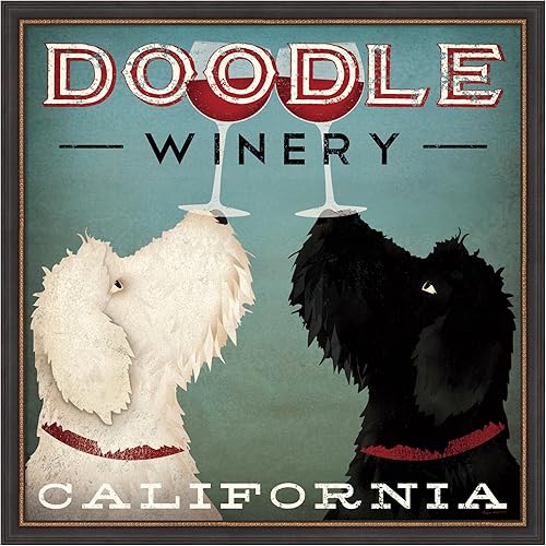 Amanti Art Framed Wall Art Print 35x35 Doodle Wine by Ryan Fowler, Animals Wall Art, Vintage Decor, Large Poster Painting Artwork for Living Room,