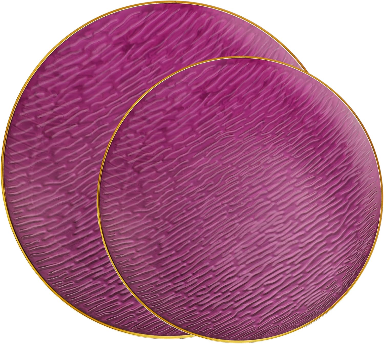 PLASTICPRO 96 Pieces Elegant Plastic Plates for Party Purple with Gold Rim Includes 7" inch and 10" inch Fancy Plastic Plates Disposable Dinnerware
