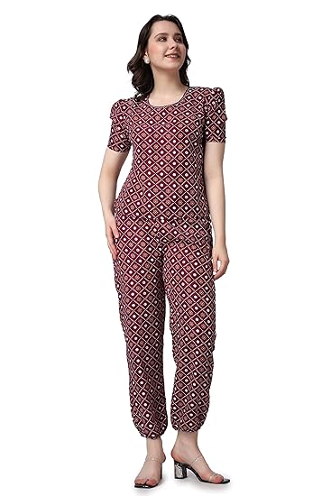 Casual Pink Striped Printed Regular Relaxed Loose Fit Women Top and Jogger Combo Set