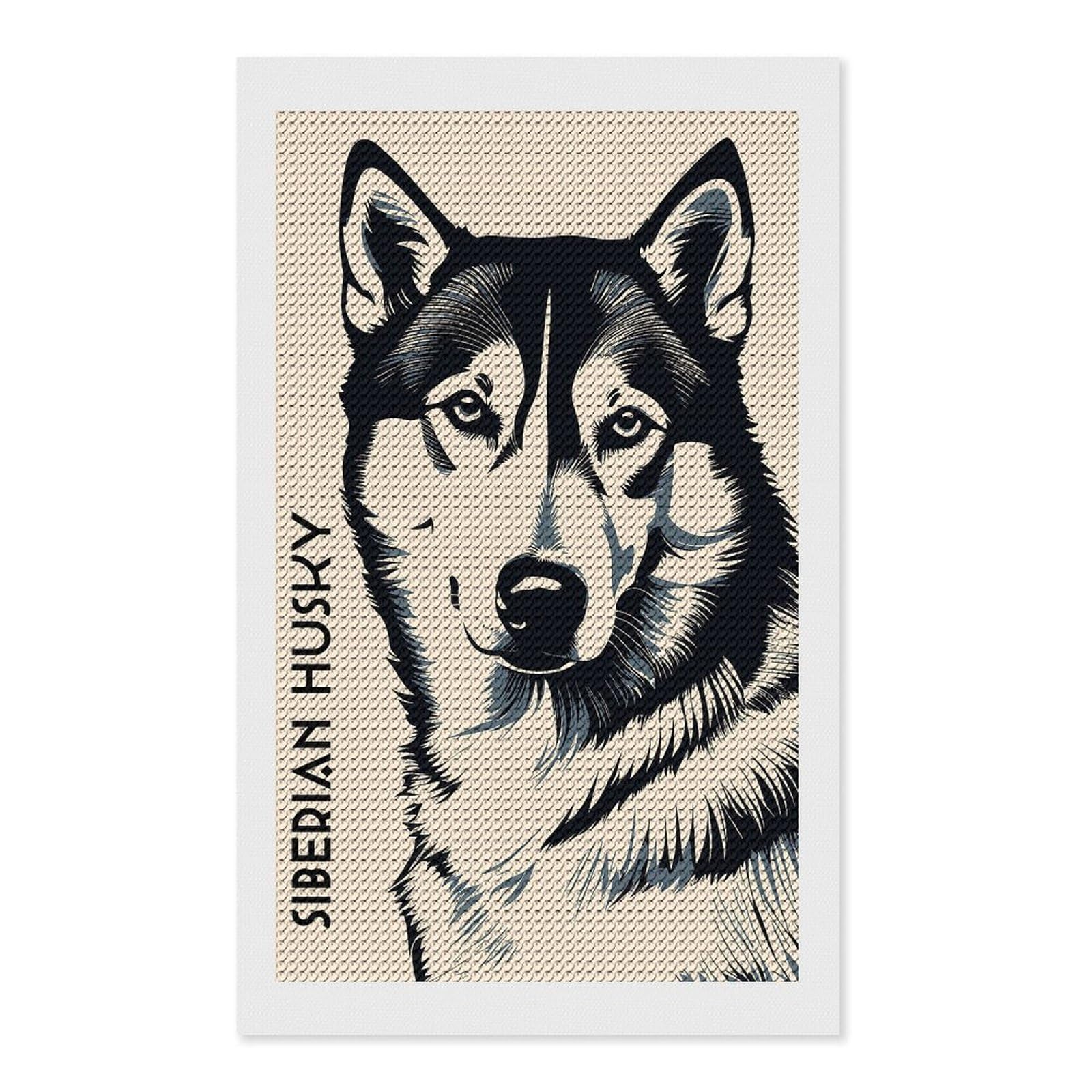 Junmoney Siberian Husky(2) Diamond Art Kit 12"x20", for Beginners, Vintage Style Decor, Good for Quiet Evenings, Festive Craft Gift