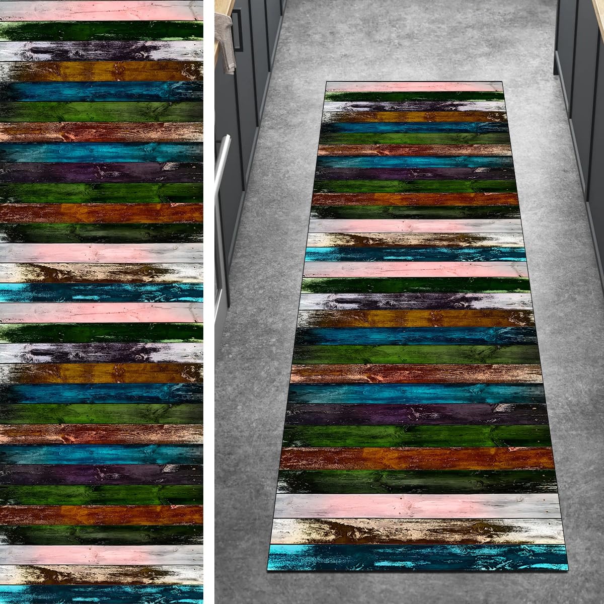 Tapis de couloir antidérapant et lavable à motif bois 90x550