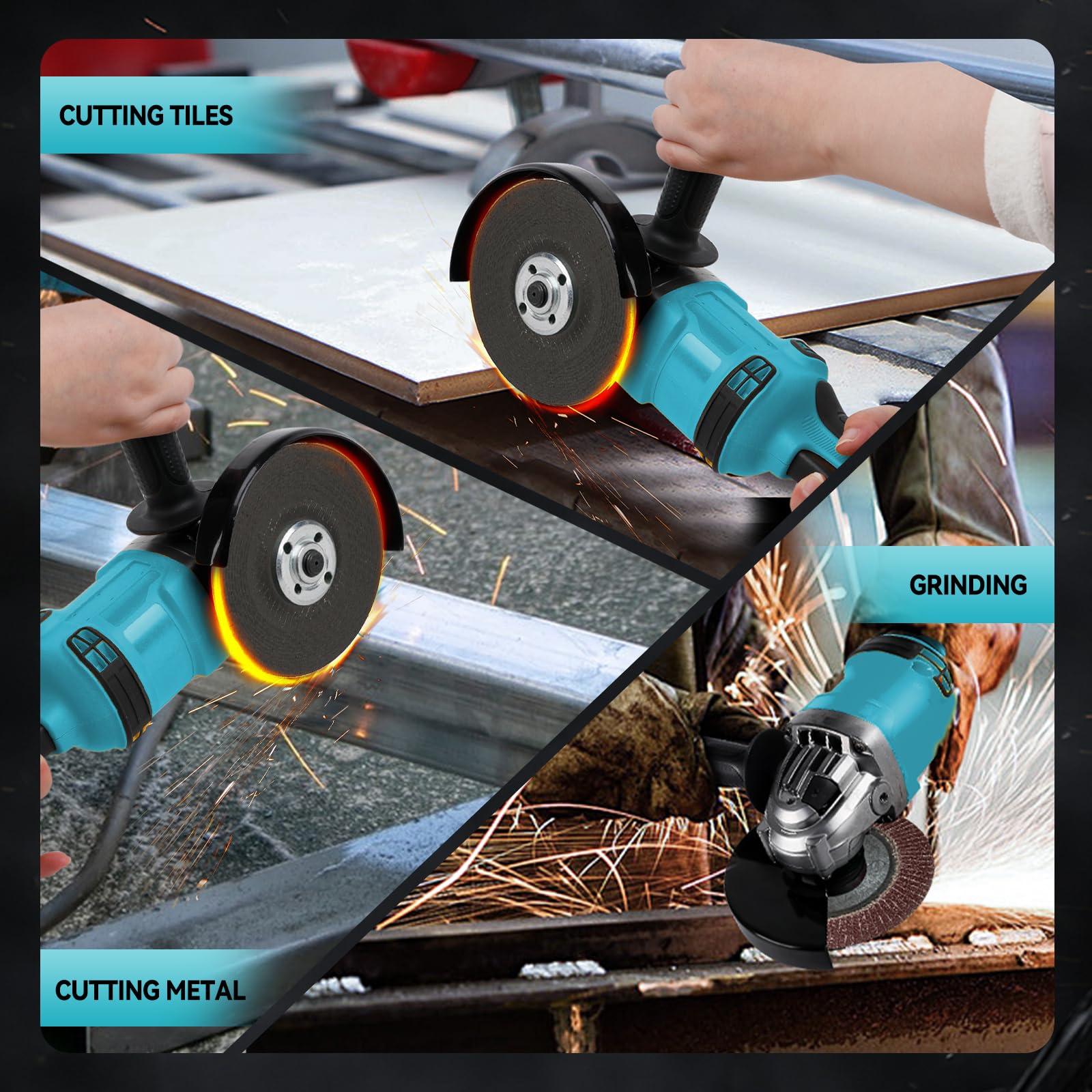 Smerigliatrice angolare a batteria per Makita 18-21V, 125 mm, 10000 giri/min, smerigliatrice elettrica con motore brushless e 6 lame per taglio di legno, plastica e metallo, lucidatura