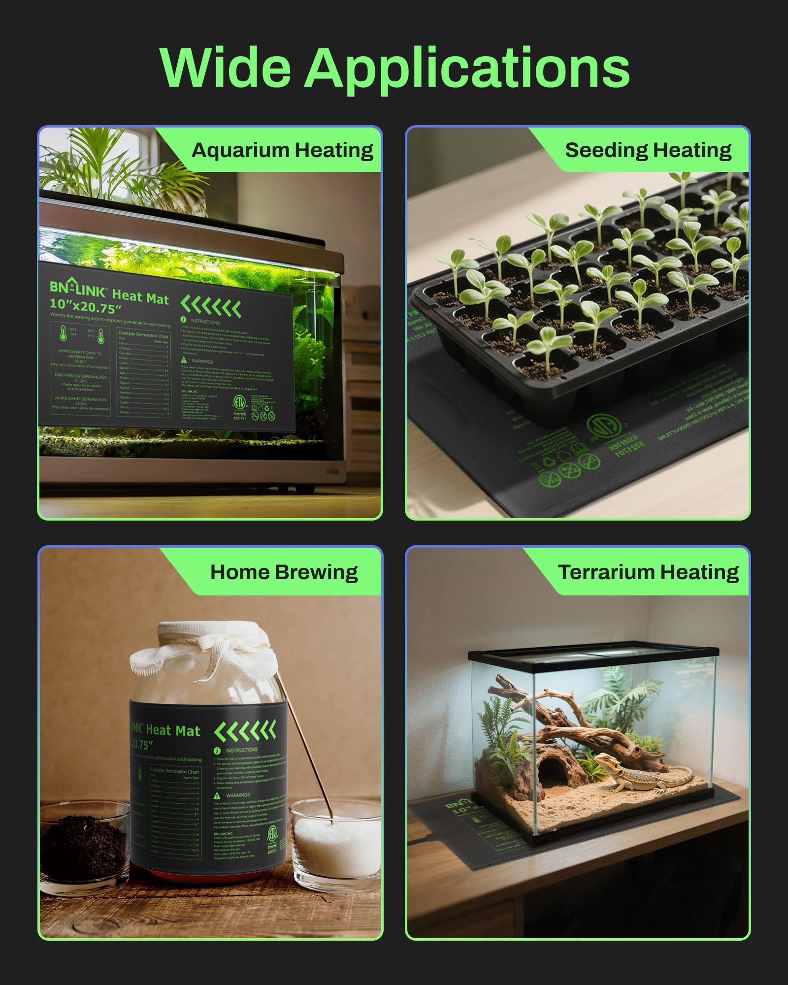 BN-LINK Seedling Heat Mat with Thermostat Controller Combo Set, 10" x 20.75" Plant Heating Mat for Seed Starting with Temperature Control for Indoor Growing, Plants Germination, ETL Listed - image 8