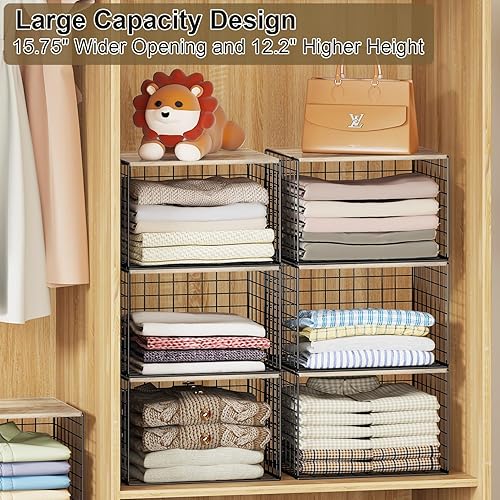 Miniatura 3 de Organizadores de armario y almacenamiento más amplios, apilables, con parte superior de madera, para suéteres, jeans, estantes organizadores de