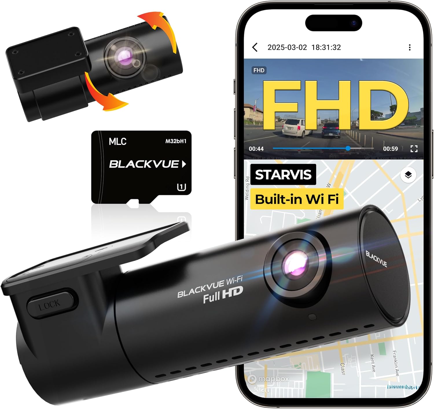 BlackVue DR590X Plus, 1080P+1080P Dash Cam Front and Rear, Free 32GB Card