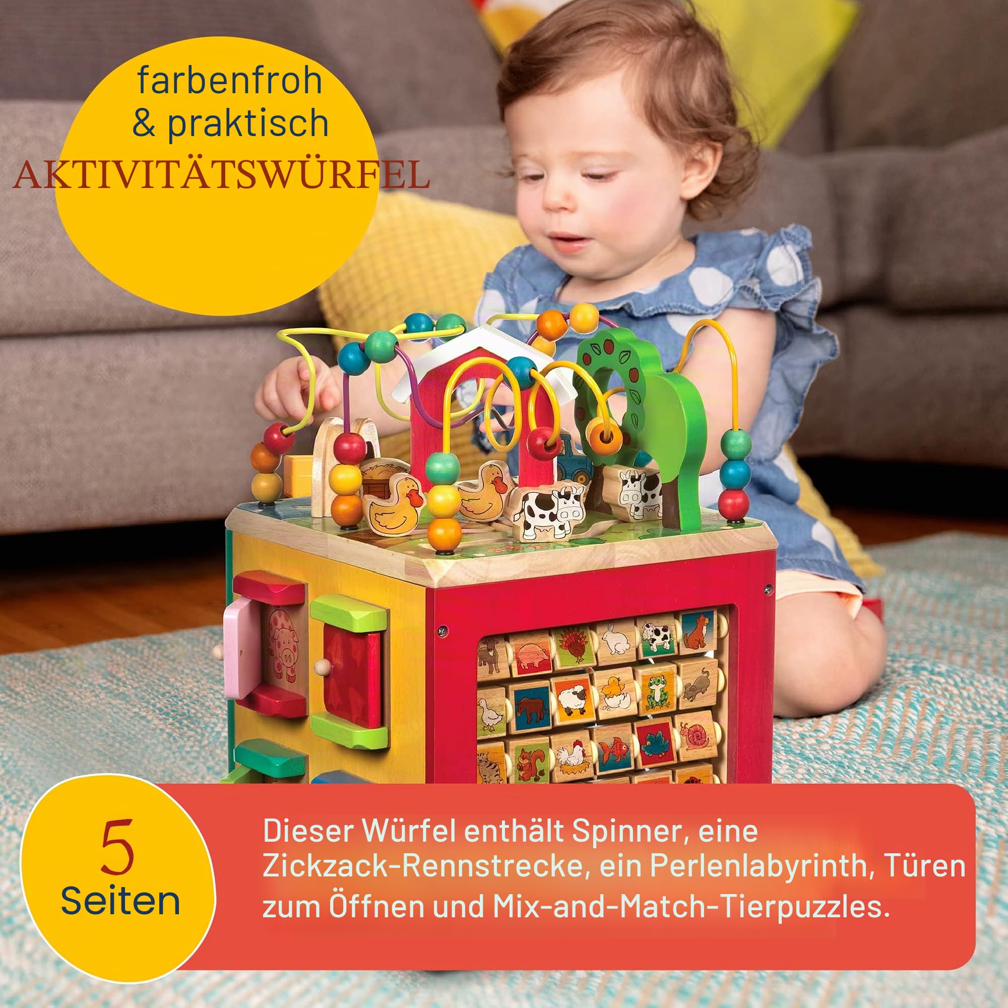 Battat Großer Motorikwürfel, Motorikspielzeug Activity Center, ab 1 Jahr & Baby Spielzeug Motorikspielzeug – Pop Up Activity Center mit Tieren – Lernspielzeug mit Tasten zum Drücken, ab 18 Monate
