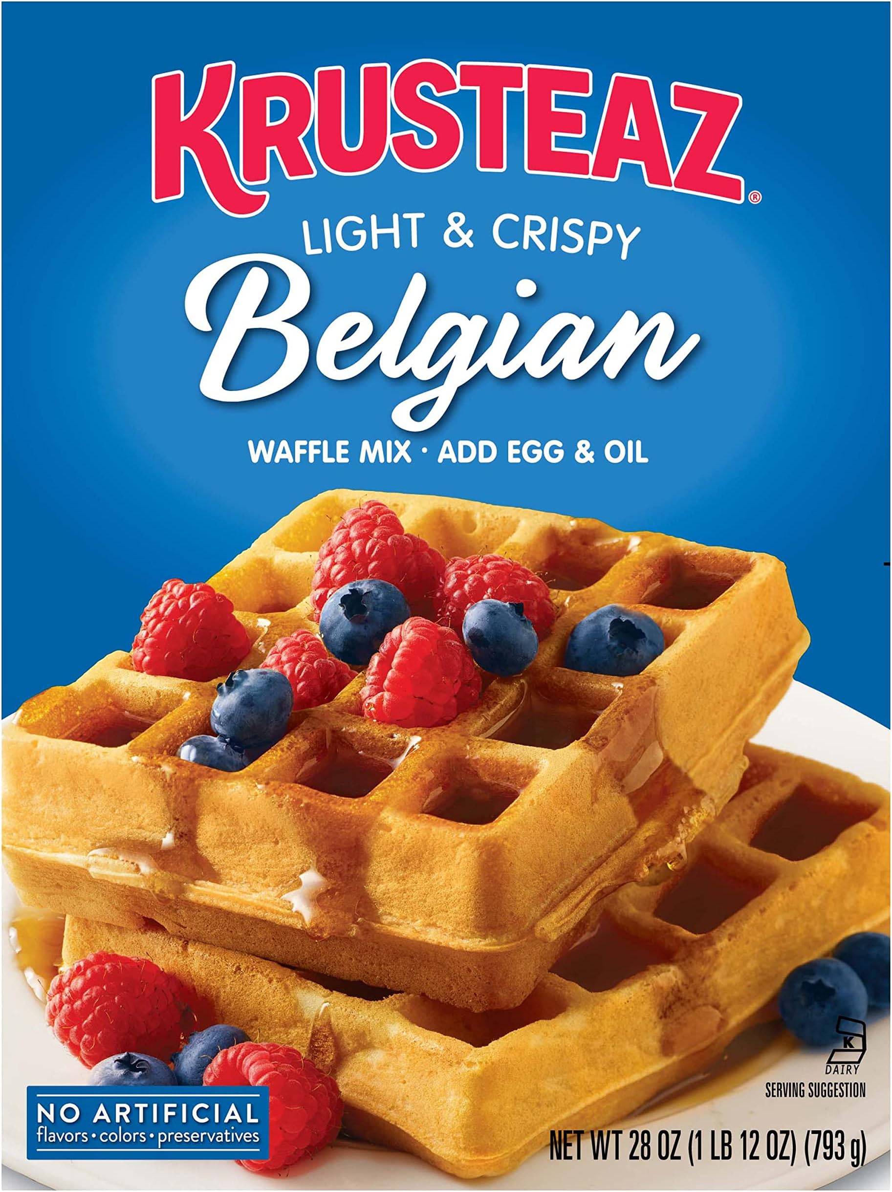 Krusteaz Light & Crispy Belgian Waffle Mix - No Artificial Flavors, Colors, or Preservatives (28 Ounce (Pack of 4))