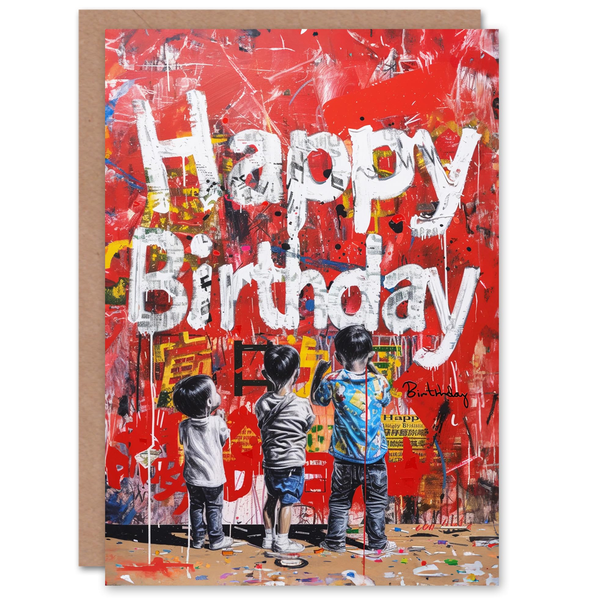 Artery8 Birthday Card Graffiti Wall Boys Brothers Fun Painting For Child Kids Son Daughter Greeting Card