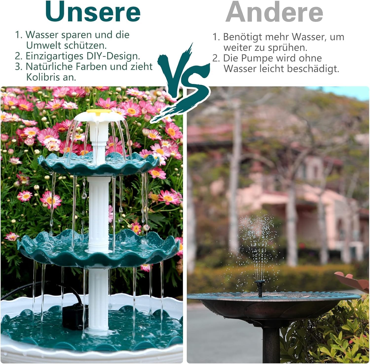 AMZtime DIY 3.5W Solarbrunnen für Draussen, 3Schicht abnehmbares Vogelbadset für Vogelbad und Gartenszenen Solarbrunnenset, DIY Solarbrunnen Abnehmbar und Geeignet für Garten, draussen